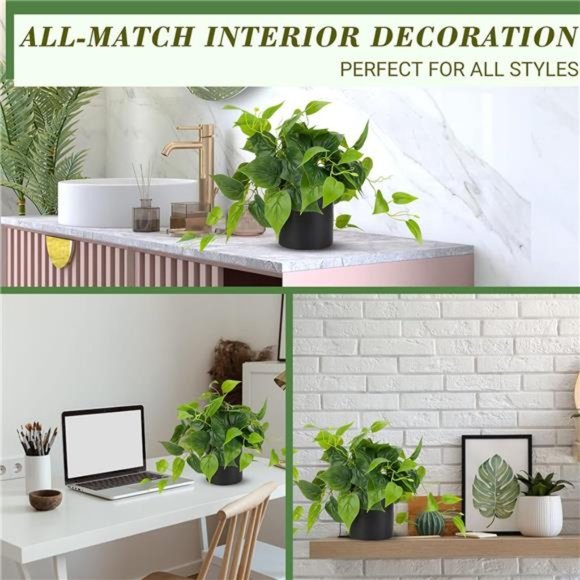 Faux Plants Indoor, Artificial Plants for Home Decor Indoor, Pothos Small Plants - Picture 4 of 7